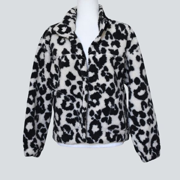 OLD NAVY Women's Active Black and White Leopard Print Teddy Jacket Size M - Picture 2 of 9
